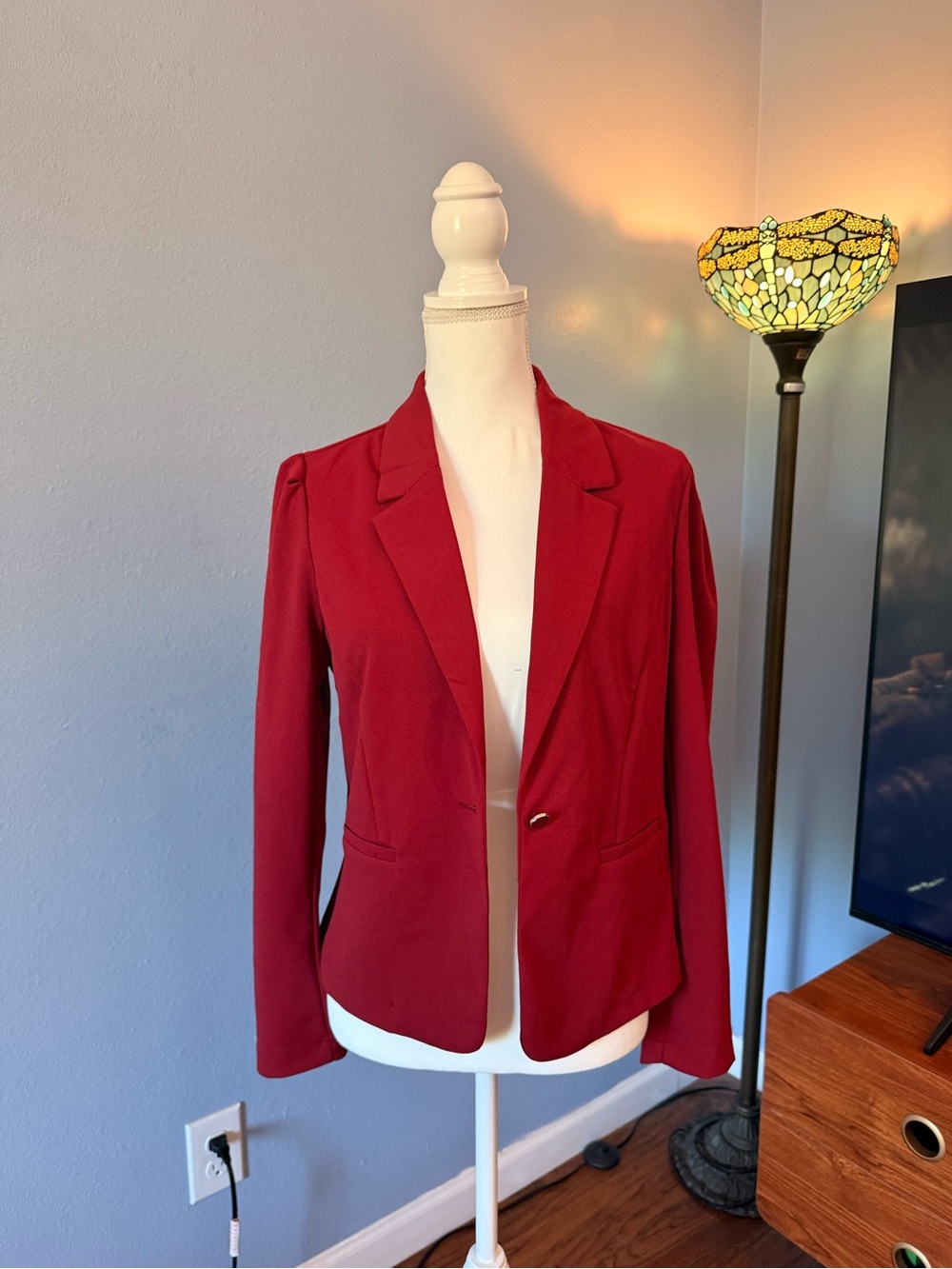Red Women's Single-Button Blazer Jacket